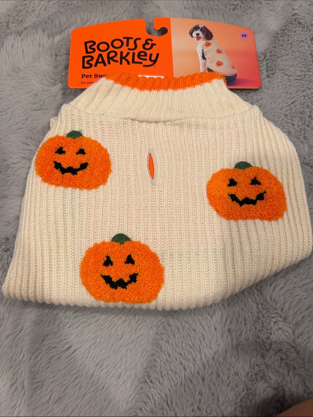 Boots & Barkley Cream & Orange Pumpkin Dog Sweater